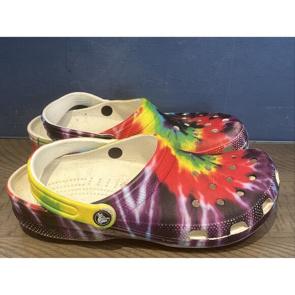 CROCS Classic Unisex Tie Dye Rainbow Clogs PRIDE Graphic Sandals Mens 9 Wmns 11 - Picture 4 of 8